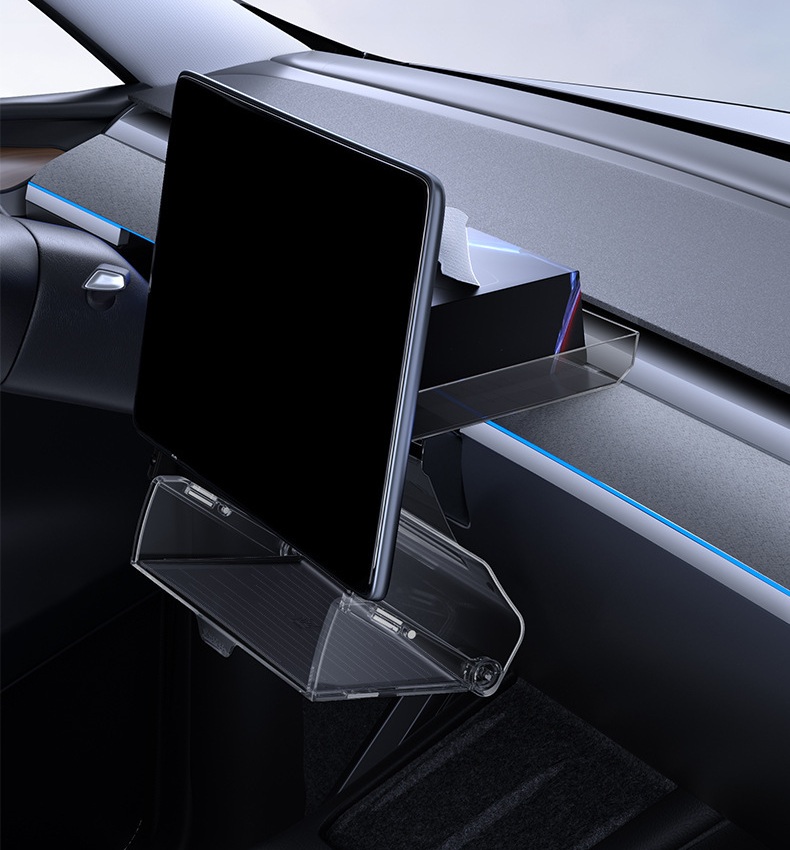 Installed Tesla under-screen organizer shown from the side