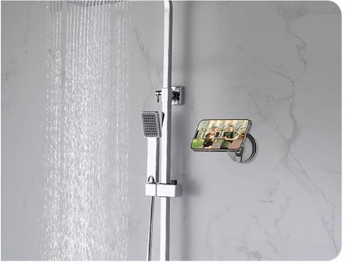 Phone mount attached to bathroom tile