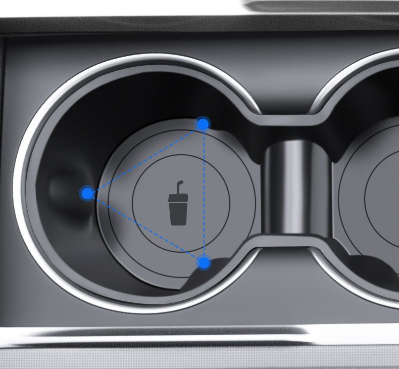 Close-up of the molded cup holder geometry and support points