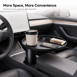 Tesla floating desk, cup holder table, center console tray, car dining accessory