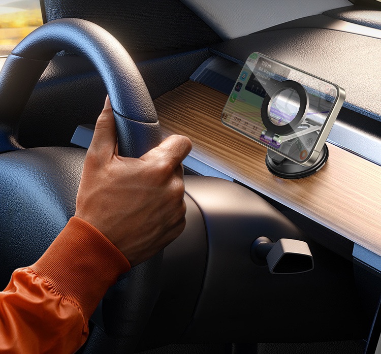 Magnetic phone mount installed on a car dashboard
