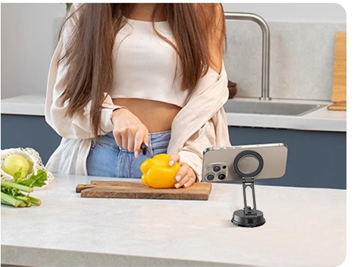 Phone mount used on a kitchen counter