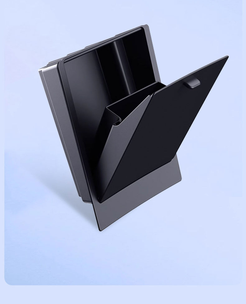 Black center console hidden organizer shown open
