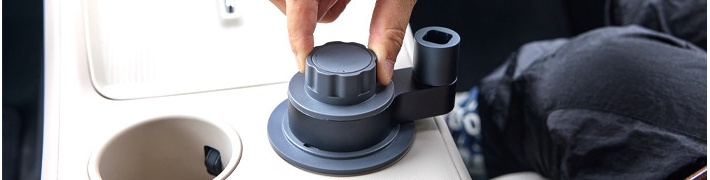 Close-up of adjustable cup holder mounting base