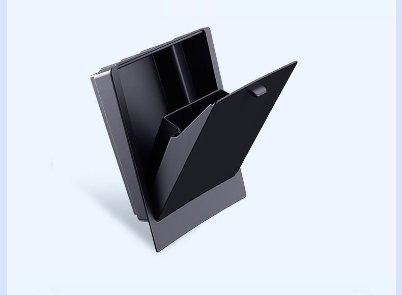 Black ABS center console hidden storage box shown open