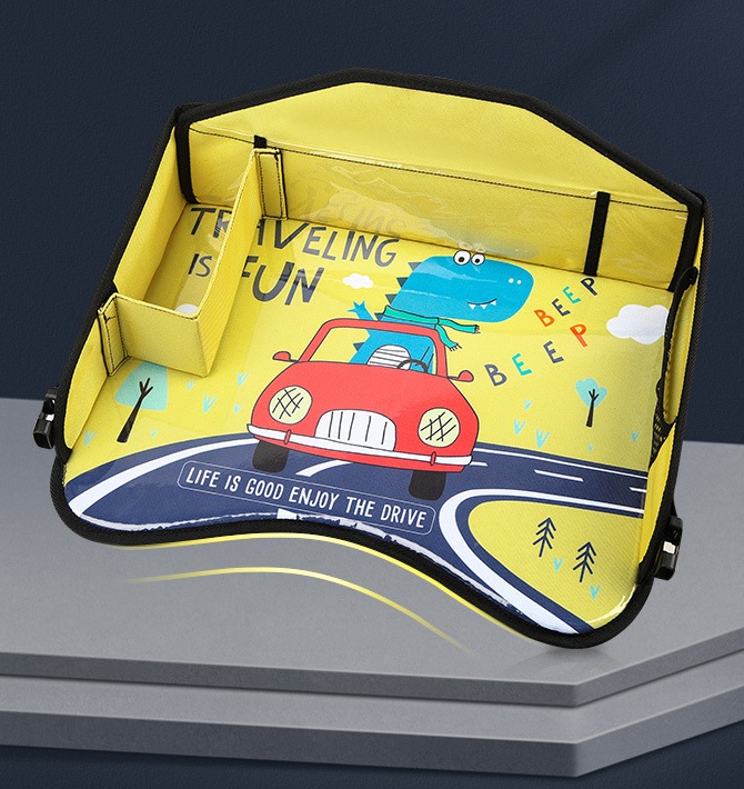 Yellow deluxe kids travel tray shown open
