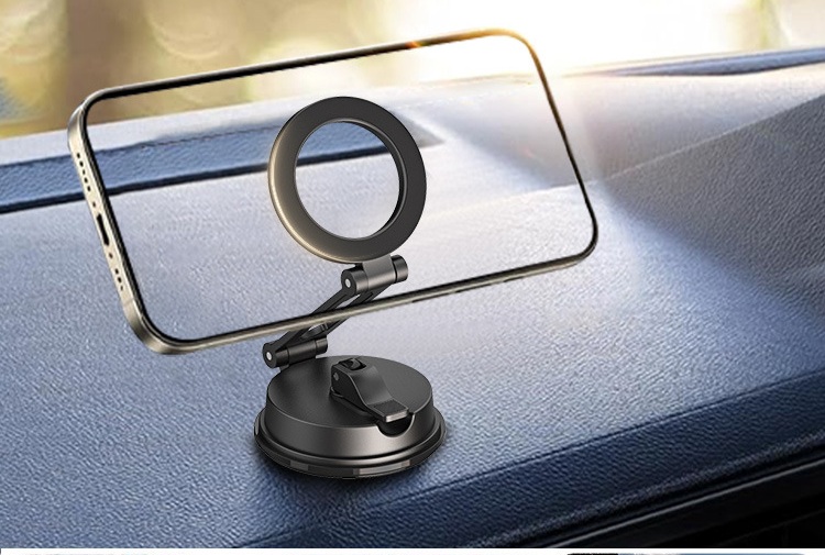 Phone held horizontally by magnetic car mount