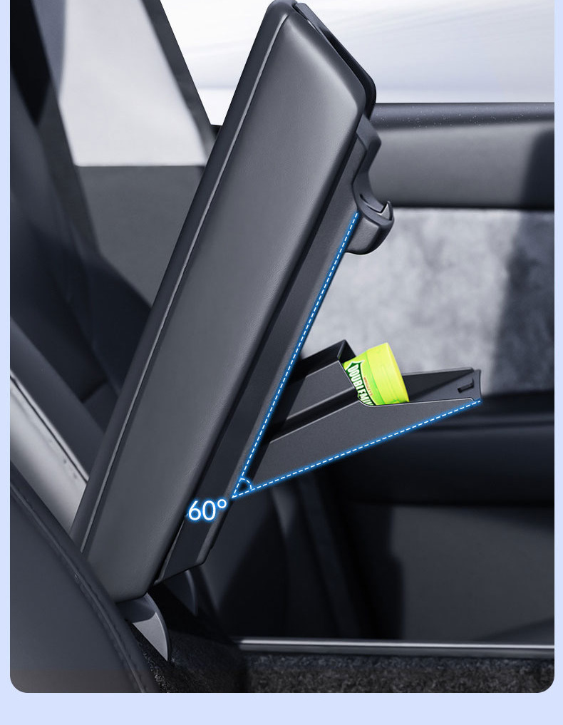 Side view showing the hidden organizer door opened to 60 degrees