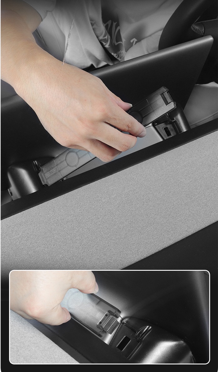 Close-up of the snap-in mounting point for the storage organizer