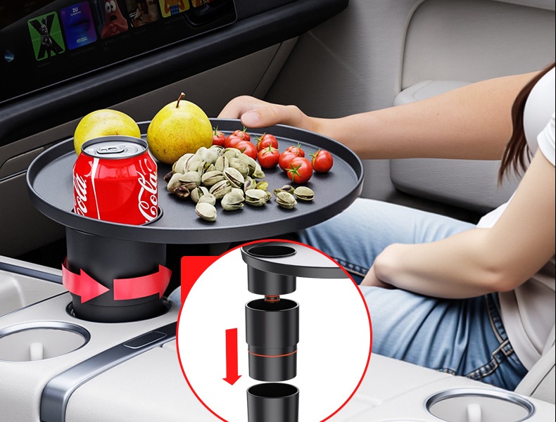 Round car tray rotated toward the passenger seat