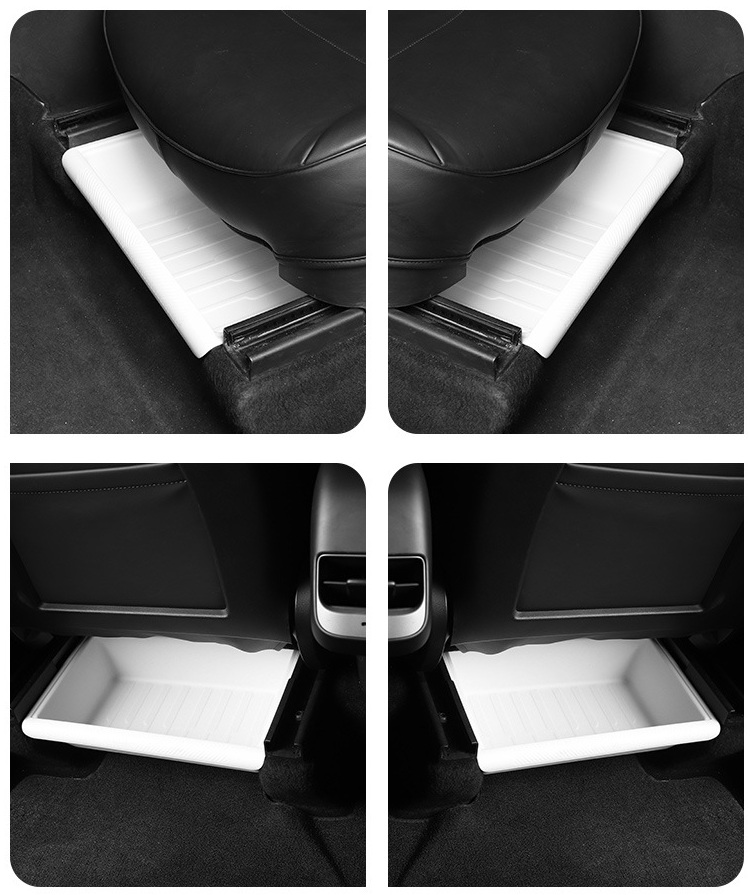Four possible under-seat storage positions in a Tesla Model Y