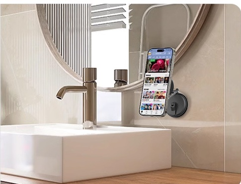 Phone mount used beside a bathroom vanity