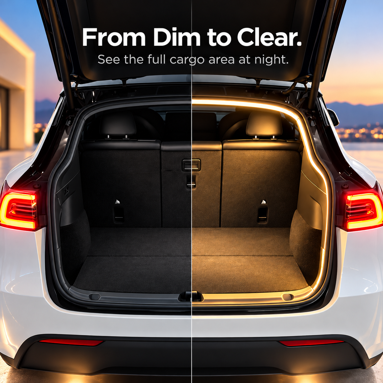 Before and after trunk lighting comparison