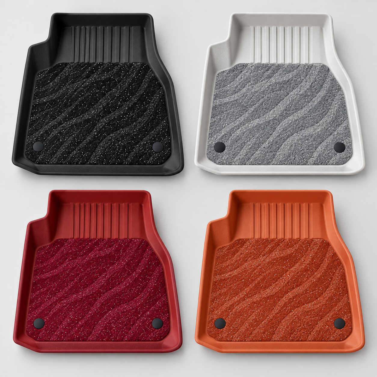 Black, white and gray, burgundy and orange dual-layer floor mat color examples